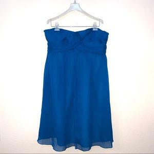 Teal Peacock Blue Silk Strapless Chiffon Dress 16